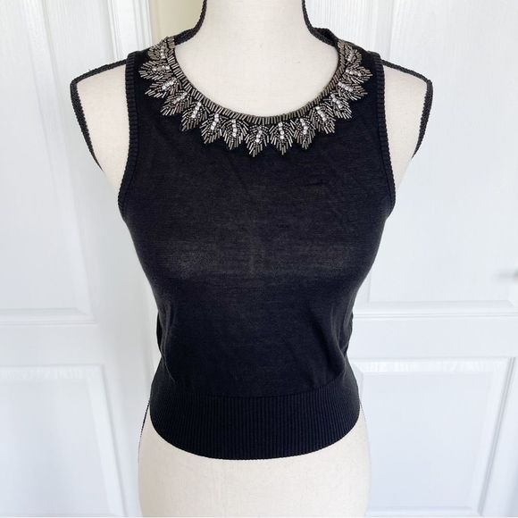 Badgley Mischka Size XS Hand Embroidered Detailed Stitching Sheer Silk Blend Top - Picture 2 of 12